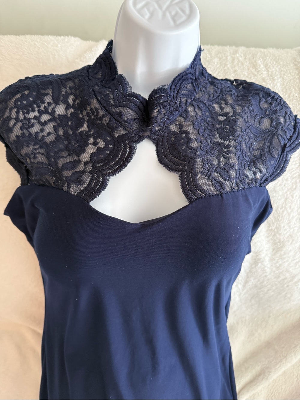 Betsy & Adam Navy Blue Lace Midi Dress Size 12 - Picture 3 of 6